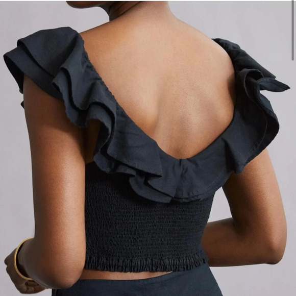 Maeve Anthropologie Smock Top Ruffle Neck Off The Shoulder Black Blouse: 6 - Picture 12 of 12
